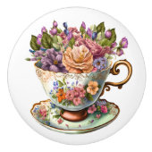 Elegant Floral Teacup Keramische Knop (Voorkant)