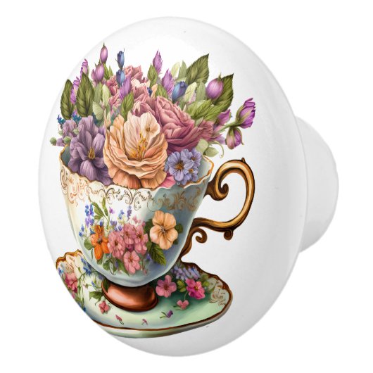 Elegant Floral Teacup Keramische Knop (Rechts)