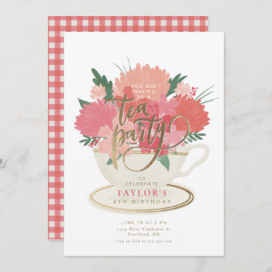 Elegant Floral Teacup Tea Party Invitation Kaart