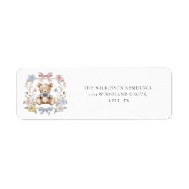 elegant floral teddy baby shower return address etiket