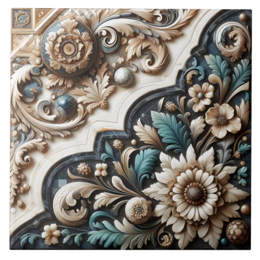 Elegant Floral Tegel ontwerp Tegeltje (Voorkant)