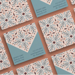Elegant Floral Tegels Geometrische roze blauw Vierkante Visitekaartje