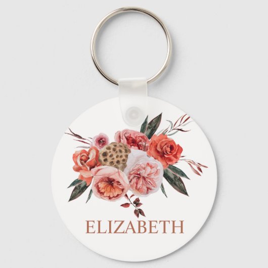 Elegant Floral terracotta douanenaam sleutelhanger (Voorkant)