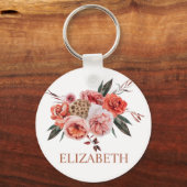 Elegant Floral terracotta douanenaam sleutelhanger (Voorkant)