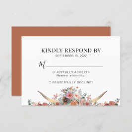 Elegant Floral Terracotta Skull Wedding RSVP Kaartje