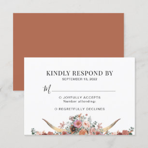 Elegant Floral Terracotta Skull Wedding RSVP Kaartje