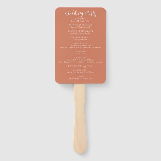 Elegant Floral Terracotta Wedding Programme Hand F Handwaaier (Achterkant)