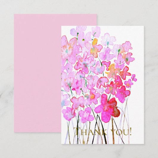 Elegant floral thank you card, pink & purple  bedankkaart (Voorkant / Achterkant)