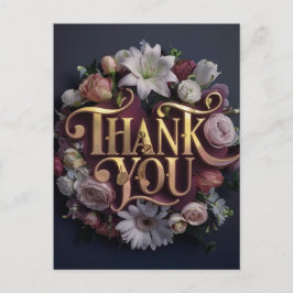 Elegant Floral “Thank You” Gold Lettering Design Briefkaart