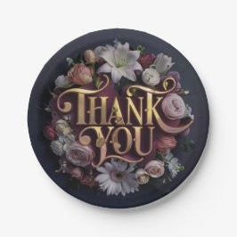 Elegant Floral “Thank You” Gold Lettering Design Papieren Bordje