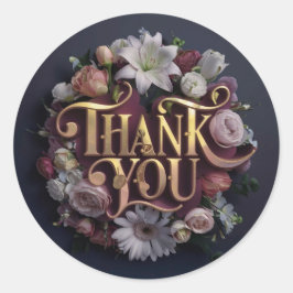 Elegant Floral “Thank You” Gold Lettering Design Ronde Sticker