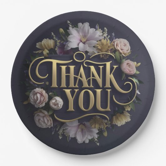 Elegant Floral “Thank You” Papieren Bordje (Voorkant)