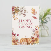 Elegant Floral Thanksgiving Feestdagenkaart (Staand voorkant)