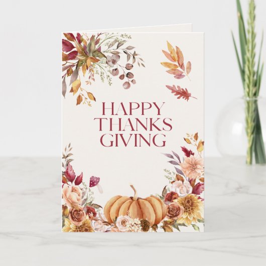 Elegant Floral Thanksgiving Kaart (Voorkant)