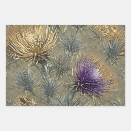 Elegant Floral Thistle Patroon Design Inpakpapier Vel