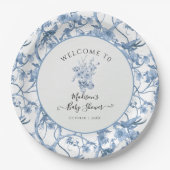 Elegant Floral Toile Blauw en Wit Baby shower Papieren Bordje (Voorkant)