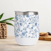 Elegant Floral Toile Blue and White Vintage Style 