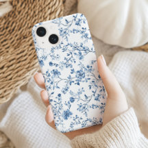 Elegant Floral Toile Blue and White Vintage Style 