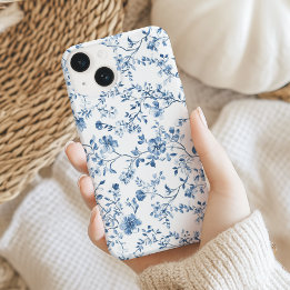 Elegant Floral Toile Blue and White Vintage Style  Case-Mate iPhone 14 Hoesje