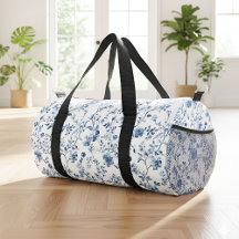 Elegant Floral Toile Blue and White Vintage Style 