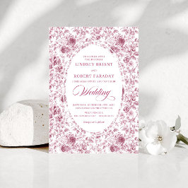 Elegant Floral Toile de Jouy Wedding Invitation Kaart