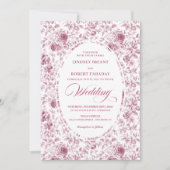 Elegant Floral Toile de Jouy Wedding Invitation Kaart (Voorkant)