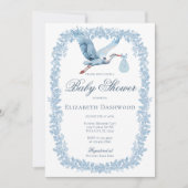 Elegant Floral Toile Lijst Blue Stork Baby shower Kaart (Voorkant)