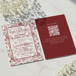 Elegant Floral Toile QR Code Wedding Details Informatiekaartje