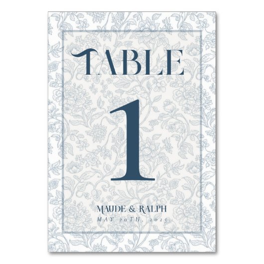 Elegant Floral Toile Script Blue Wedding Kaart (Achterkant)
