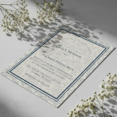 Elegant Floral Toile Script Monogram Blue Wedding Folie Uitnodiging