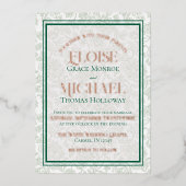 Elegant Floral Toile Script Monogram Green Wedding Folie Uitnodiging (Voorkant)