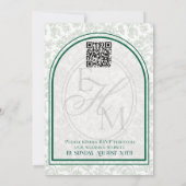 Elegant Floral Toile Script Monogram Green Wedding Kaart (Achterkant)