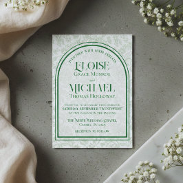 Elegant Floral Toile Script Monogram Green Wedding Kaart