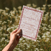 Elegant Floral Toile Script Monogram Red Wedding Folie Uitnodiging