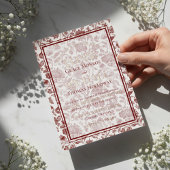 Elegant Floral Toile Script Monogram Red Wedding Folie Uitnodiging