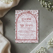 Elegant Floral Toile Script Monogram Red Wedding Kaart