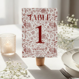 Elegant Floral Toile Script Red Wedding Kaart