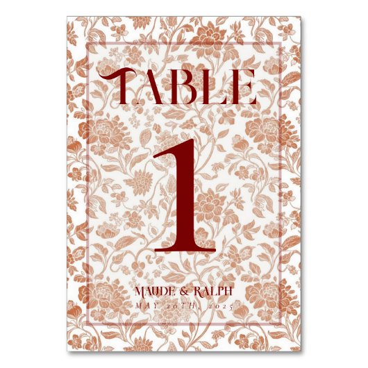 Elegant Floral Toile Script Red Wedding Kaart (Voorkant)