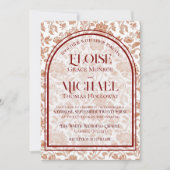 Elegant Floral Toile Script Terracotta Red Wedding Kaart (Voorkant)