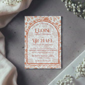 Elegant Floral Toile Script Terracotta Red Wedding Kaart