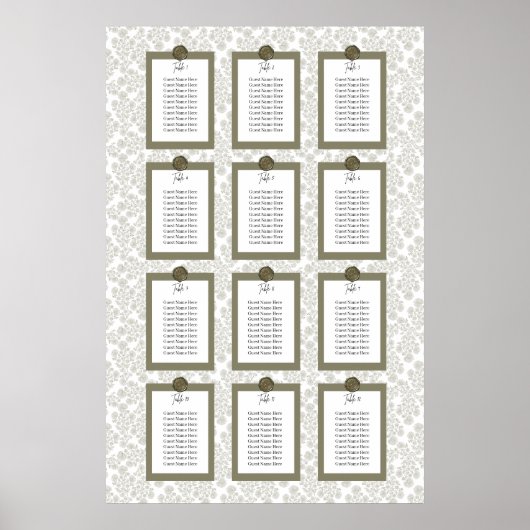 Elegant Floral Toile Seating Chart Poster (Voorkant)