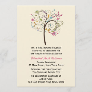 Elegant Floral Tree Bat Mitzvah Uitnodiging
