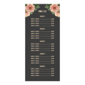 Elegant floral trendy roze pony menu & prijslijst (Achterkant)