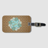 Elegant Floral Turquoise gold monogram A Bagagelabel (Voorkant (horizontaal))