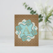 Elegant Floral Turquoise gold monogram A Briefkaart (Staand voorkant)