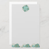 Elegant Floral Turquoise gold monogram A Briefpapier (Voorkant / Achterkant)