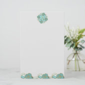 Elegant Floral Turquoise gold monogram A Briefpapier (Staand voorkant)