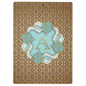 Elegant Floral Turquoise gold monogram A Klembord (Achterkant)