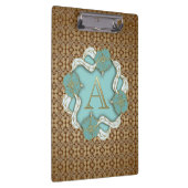 Elegant Floral Turquoise gold monogram A Klembord (Rechts)