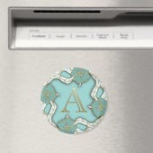 Elegant Floral Turquoise gold monogram A Magneet (Insitu (Vaatwasser))